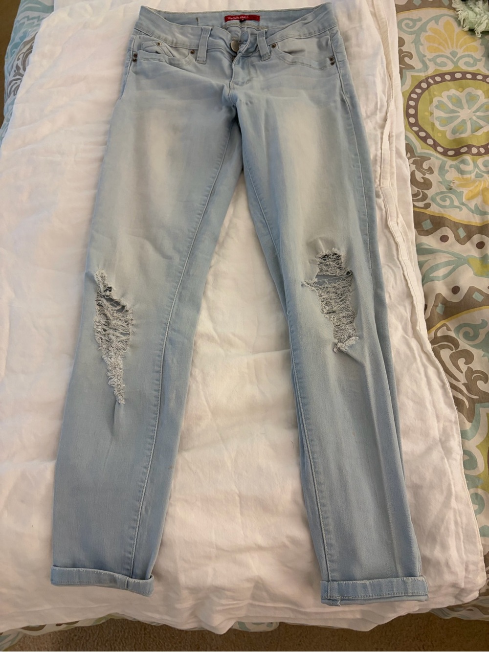 Light Blue Distressed Skinny Jeans for Women